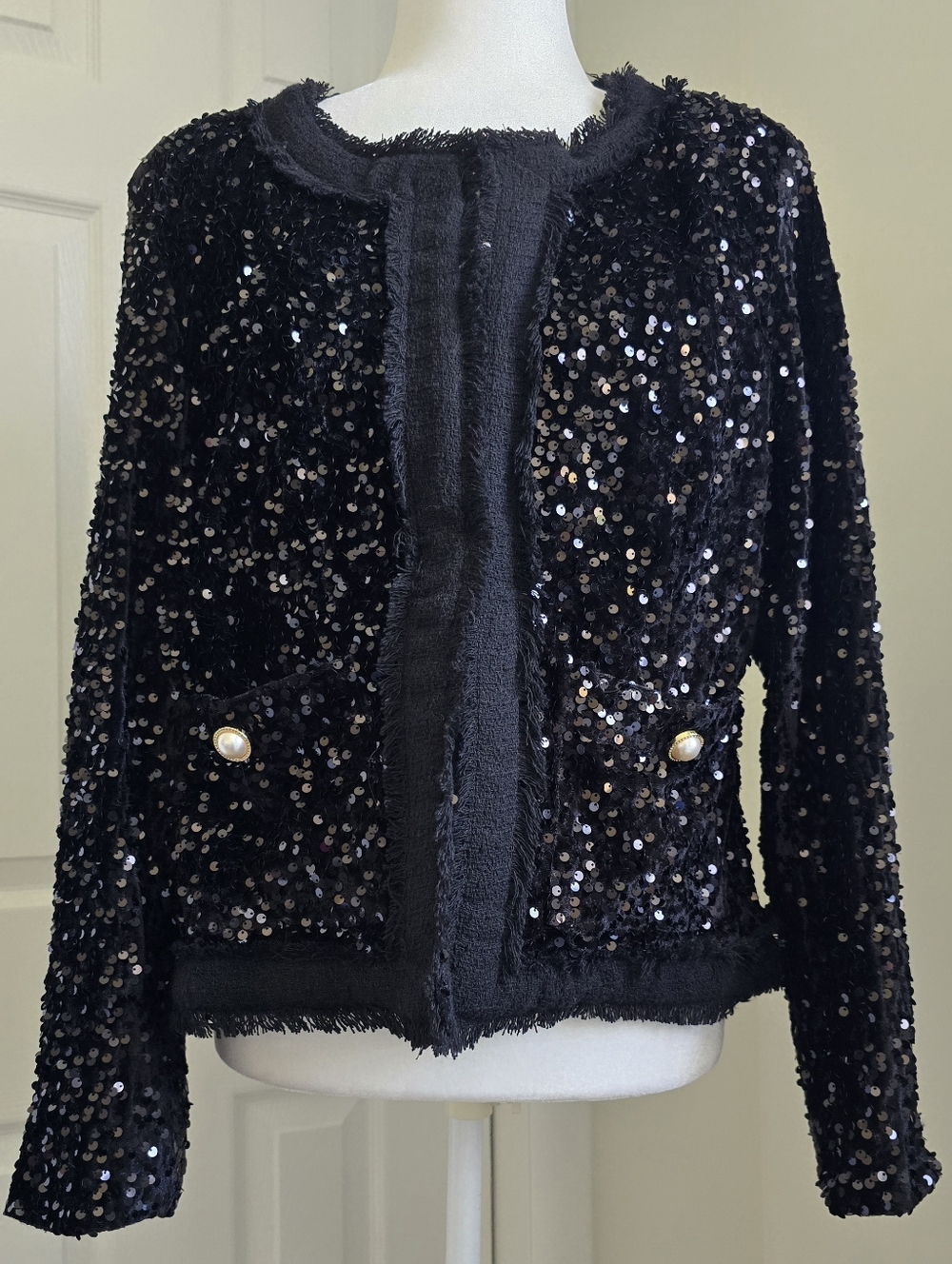 Nanette Lepore Black Sequin Fringe Jacket Sz. L, NWT - Picture 3 of 9